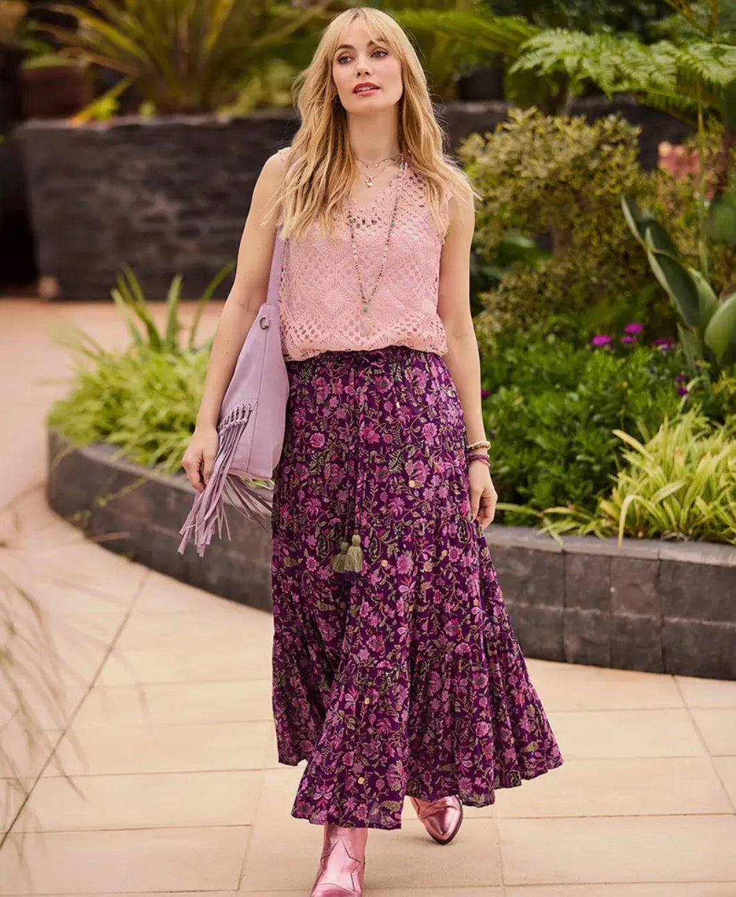 Heidi maxi skirt - mauve & green