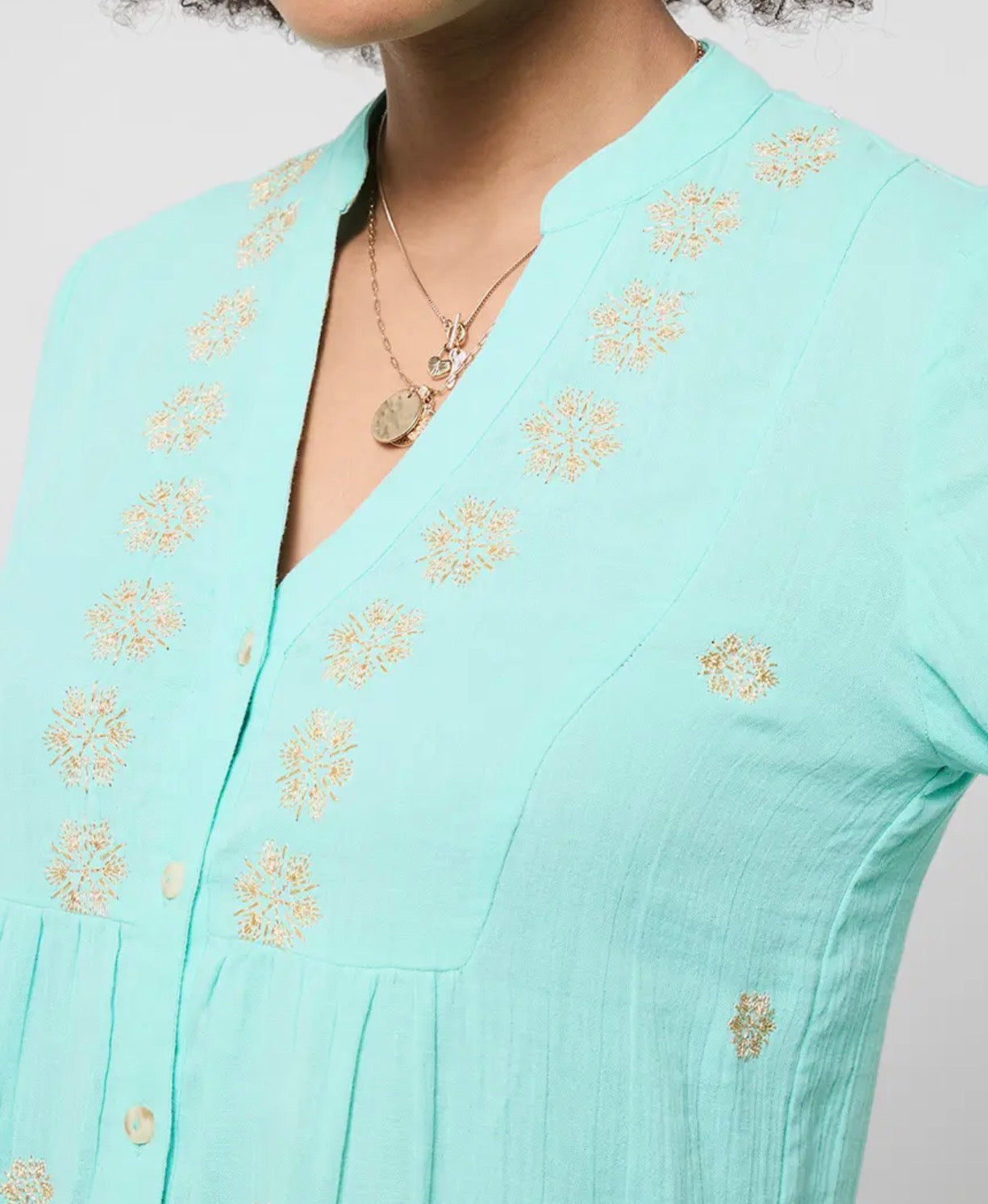 Aqua & Gold Embroidered Tunic Dress