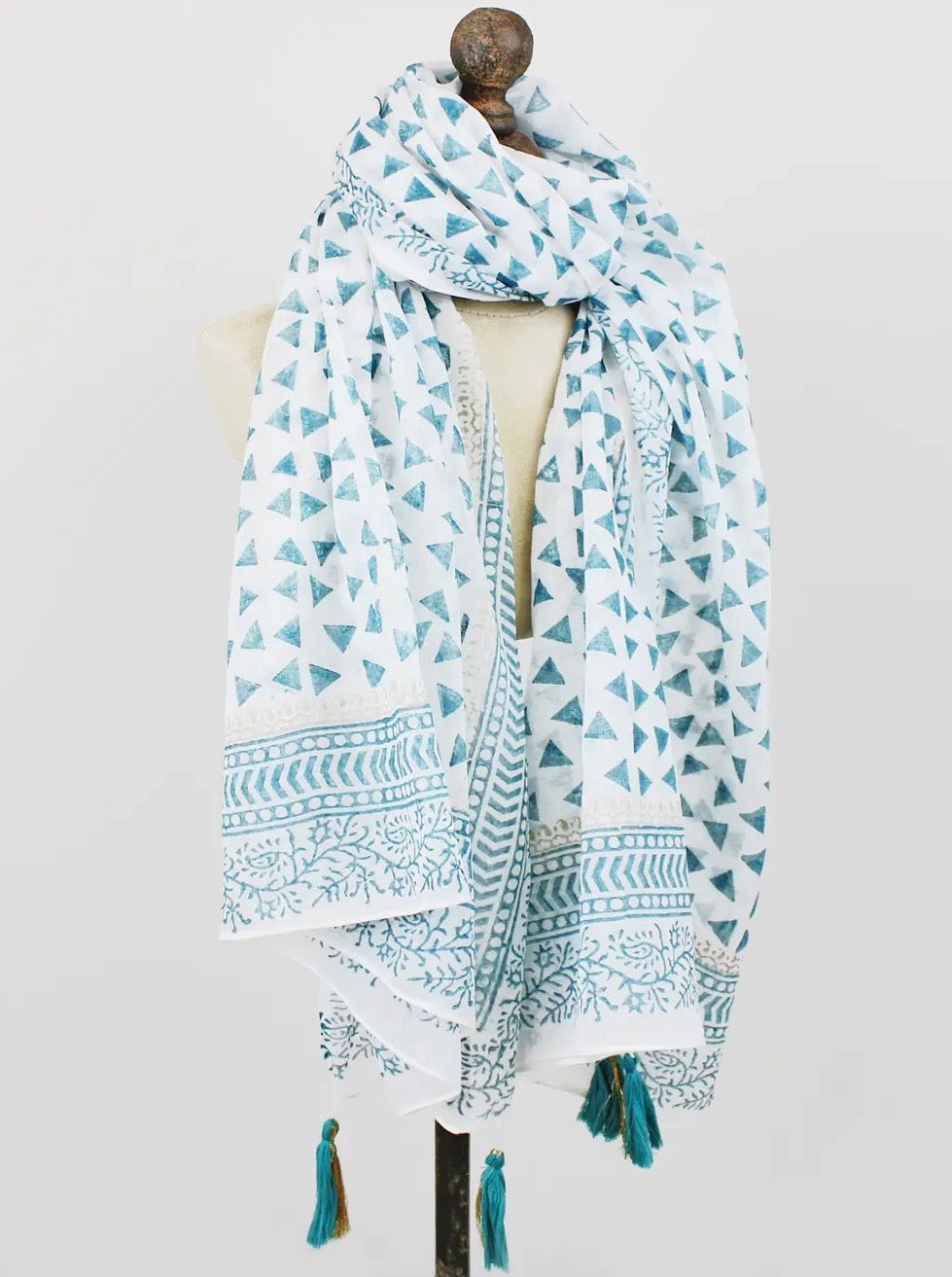 Block Printed Cotton Scarf (blue)