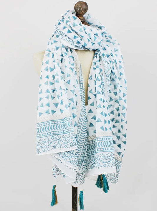 Block Printed Cotton Scarf (blue)