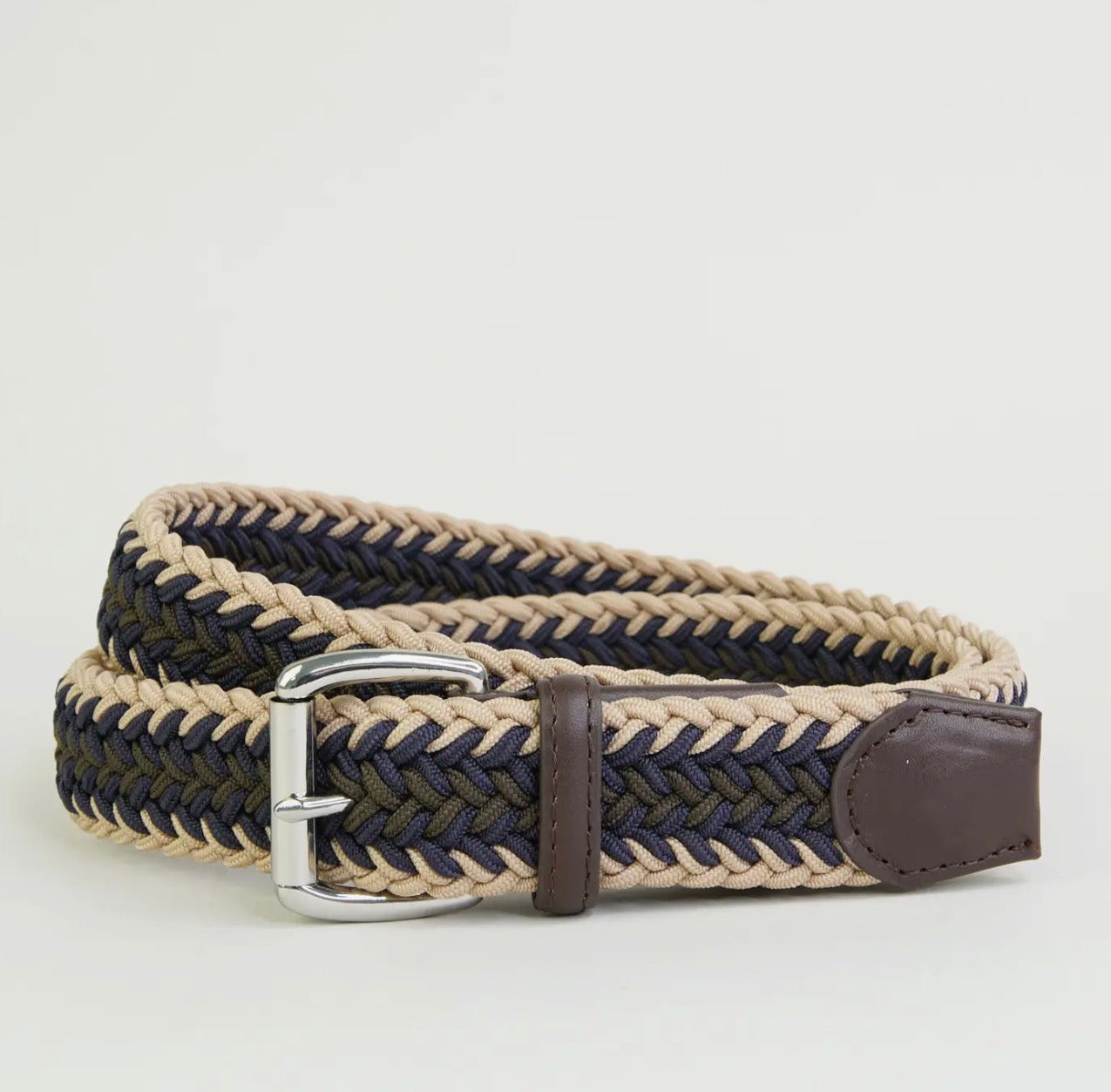 Chevron Weave Elastic Belt in Biscuit,navy&olive