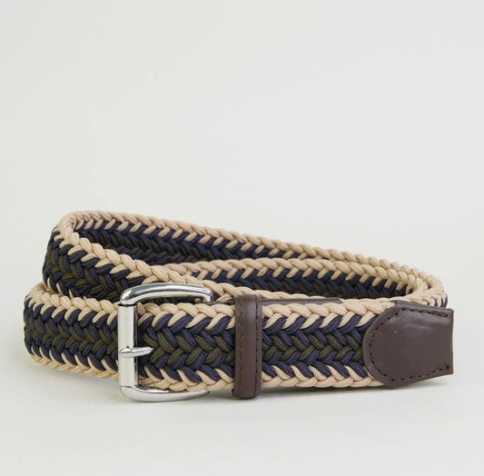 Chevron Weave Elastic Belt in Biscuit,navy&olive