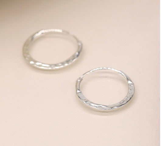 Sterling silver little hammered hoop earrings