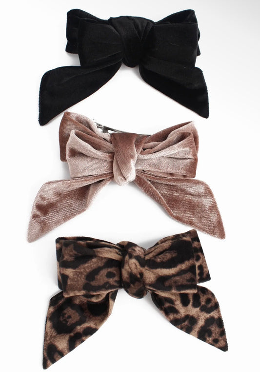 My Doris Velvet Bow Hair Clip – Black, Mink or Leopard Print