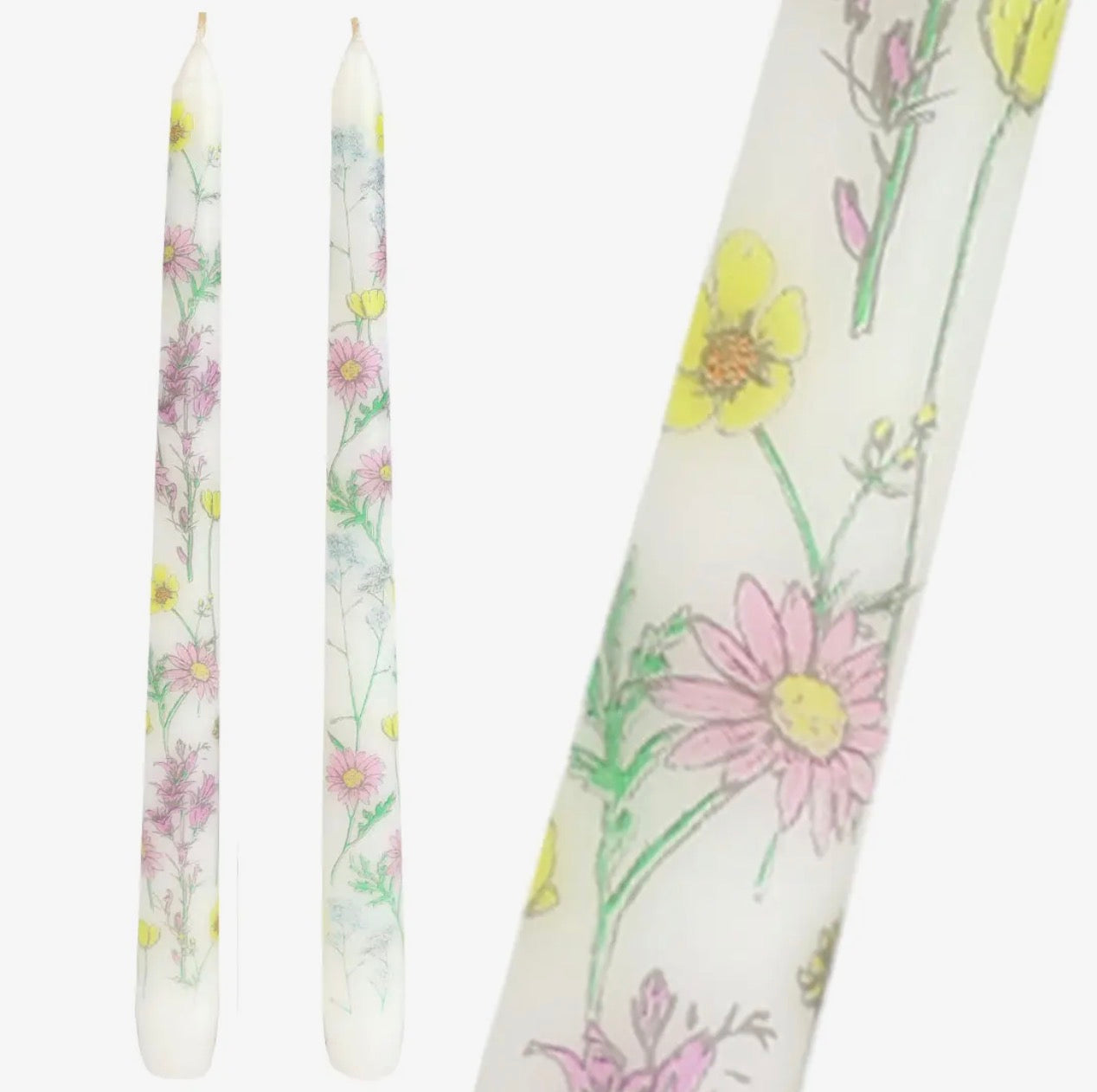 Meadow Flower Taper Dinner Candles - pack of 2
