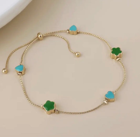 Enamel Hart and Flower Gold Bracelet