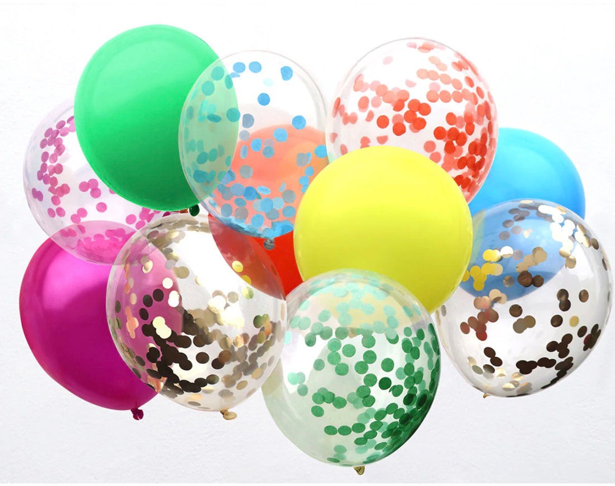 Rainbow Confetti Balloons - 12 pack