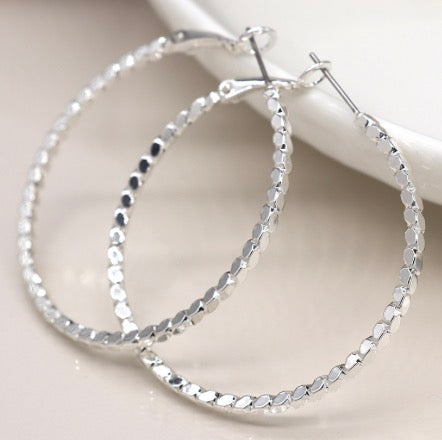Silver plated Large Hoops - twisted rope design