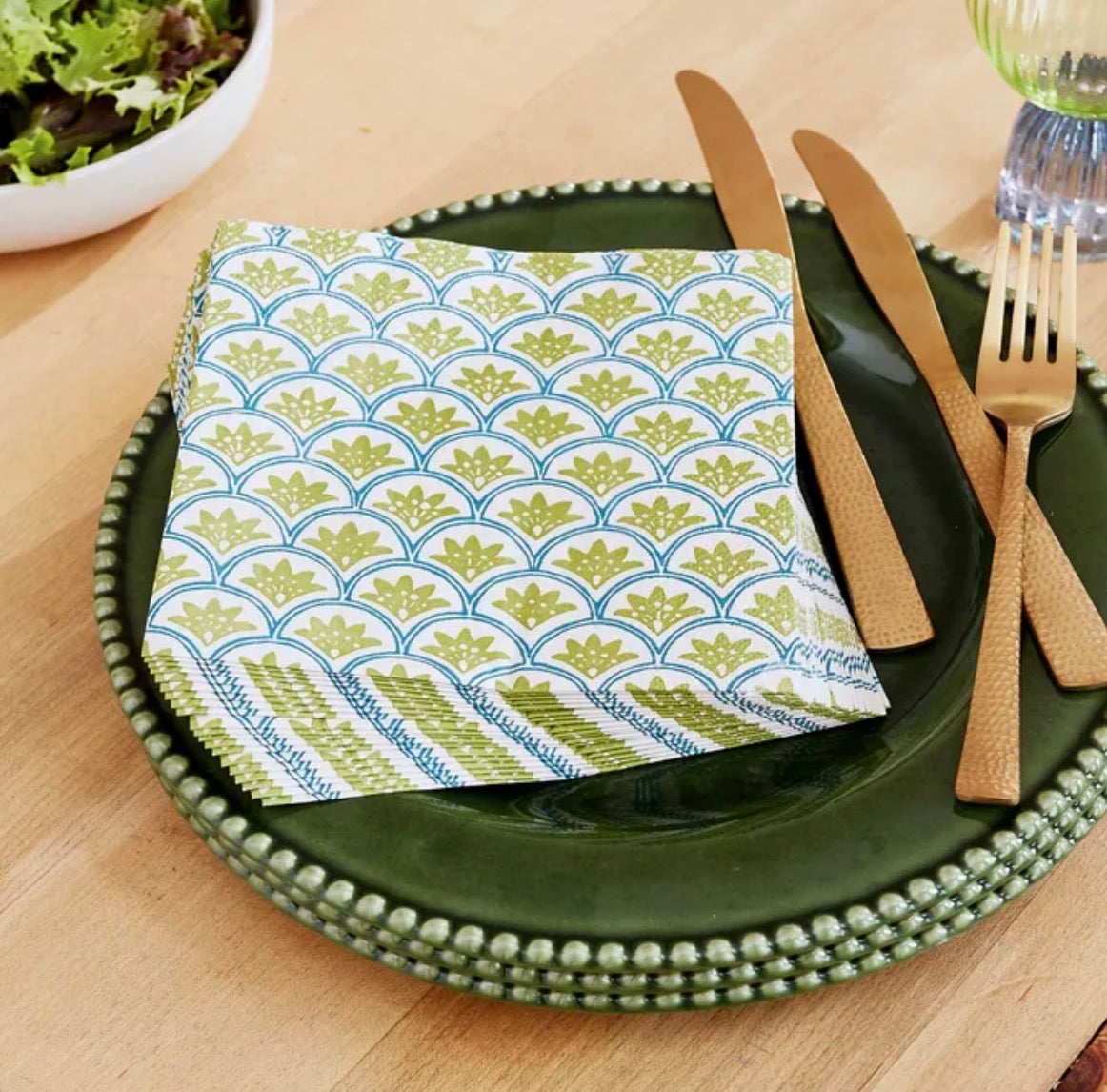 Land & Shore Paper Napkins – Green & Blue | Pack of 20
