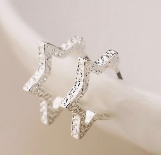 Silver Plated Star Hoop Earrings