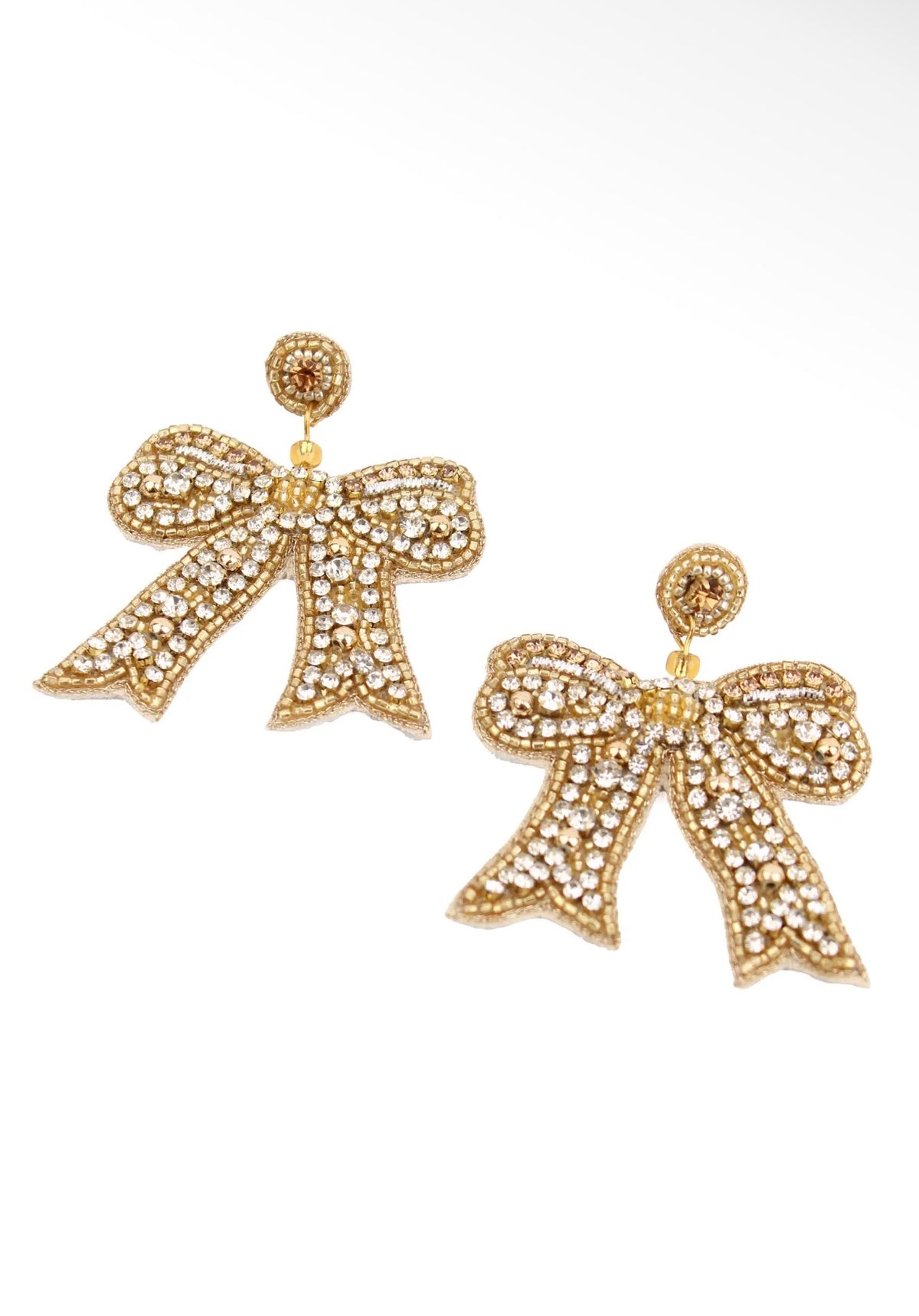 My Doris Gold Beaded Bow Drop Earrings