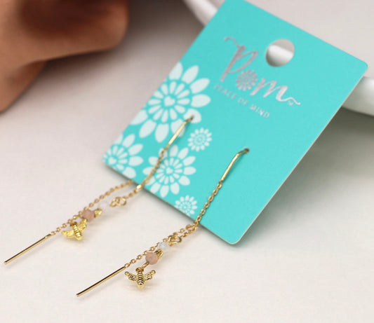 Bee & semi Precious Bead Chain Earrings
