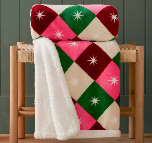 Star Sherpa Fleece Throw – Multicolour, 140 × 180cm
