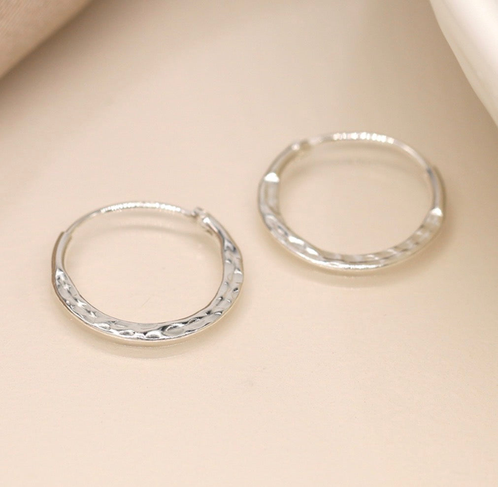 Sterling silver little hammered hoop earrings