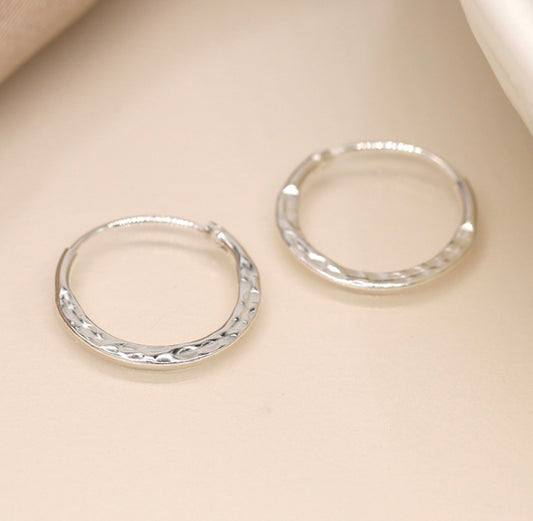 Sterling silver little hammered hoop earrings