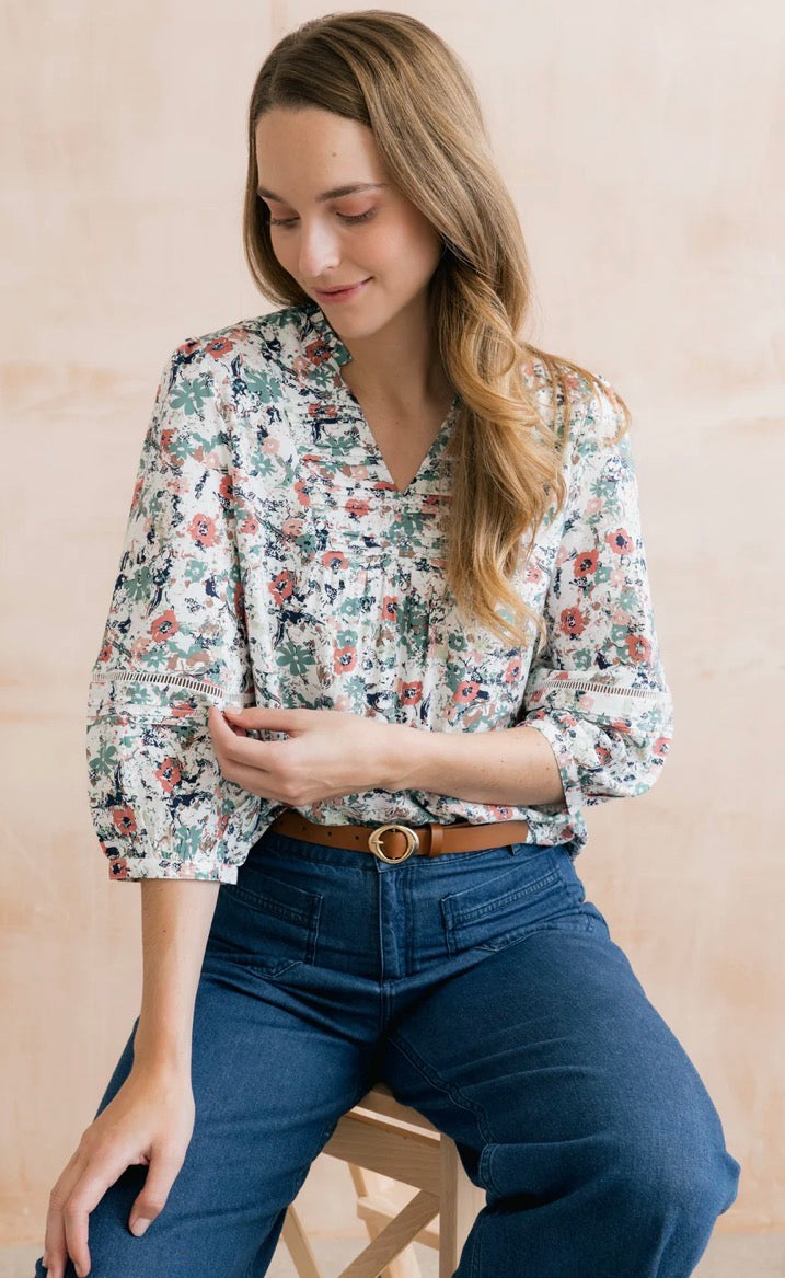 Printed Pintuck Blouse