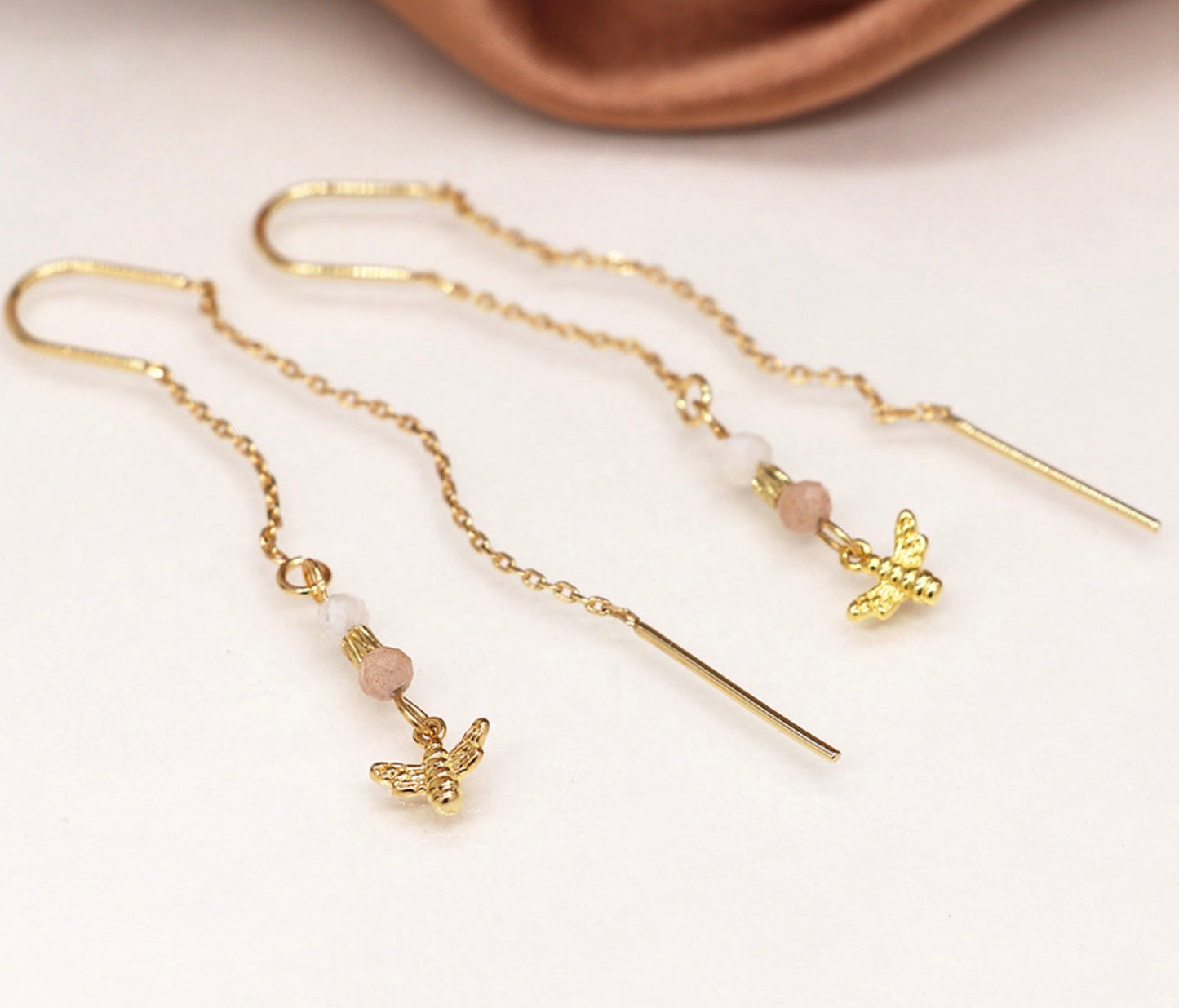 Bee & semi Precious Bead Chain Earrings