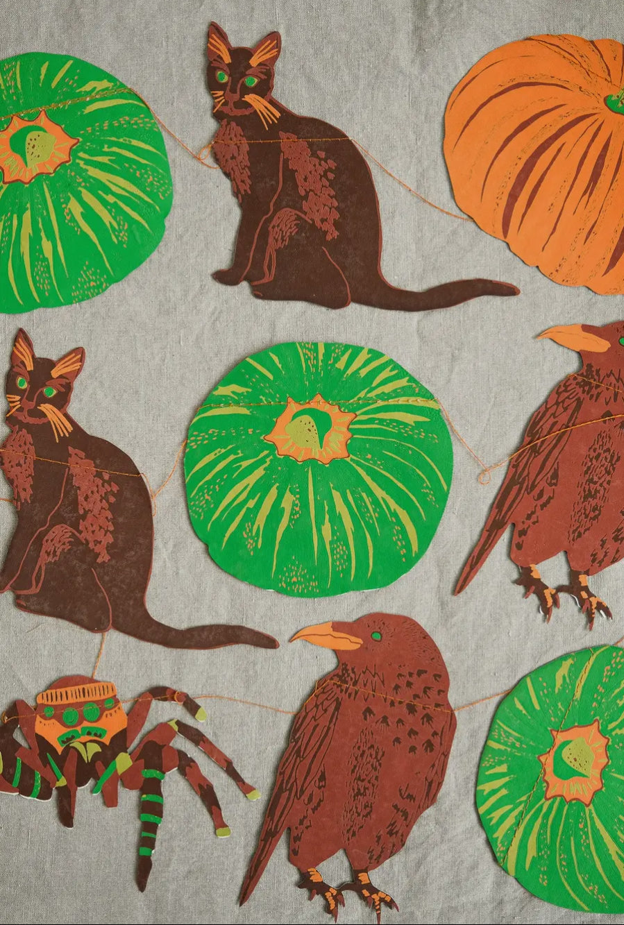 Halloween Decoration - Printed Paper Pumpkin & Cat Garland