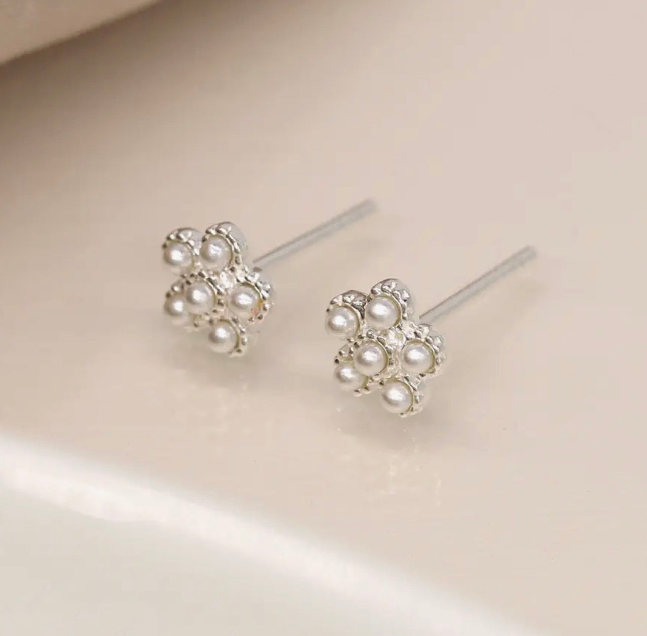 Sterling Silver Pearl Flower Studs