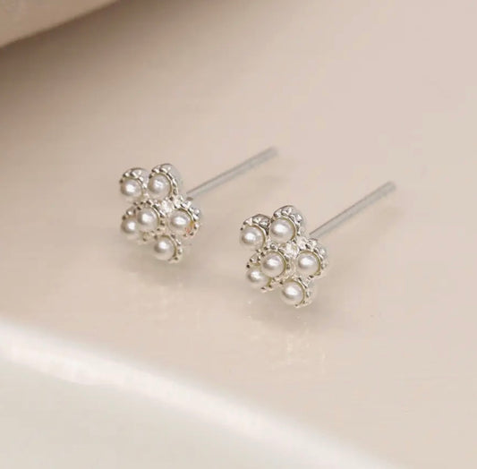 Sterling Silver Pearl Flower Studs