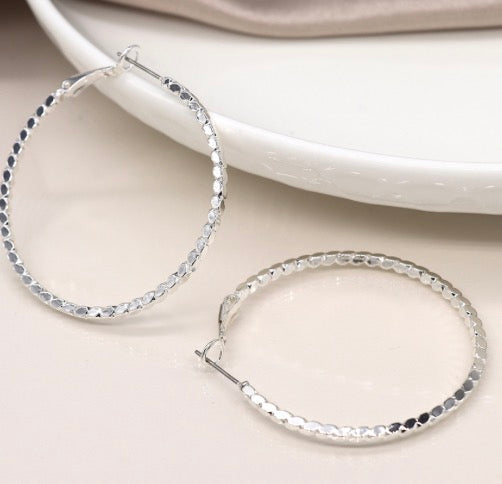 Silver plated Large Hoops - twisted rope design