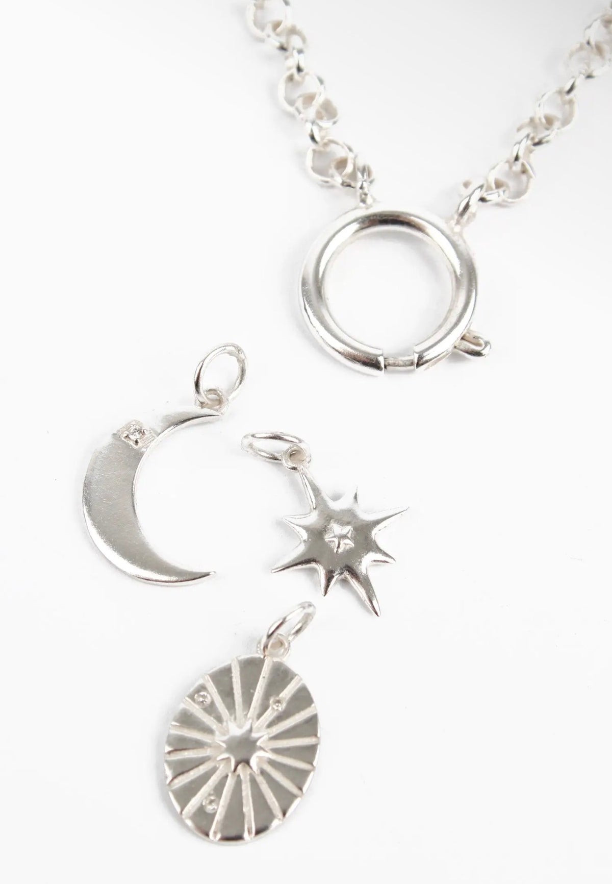 My Doris Silver Celestial Charm Necklace – Moon & Stars