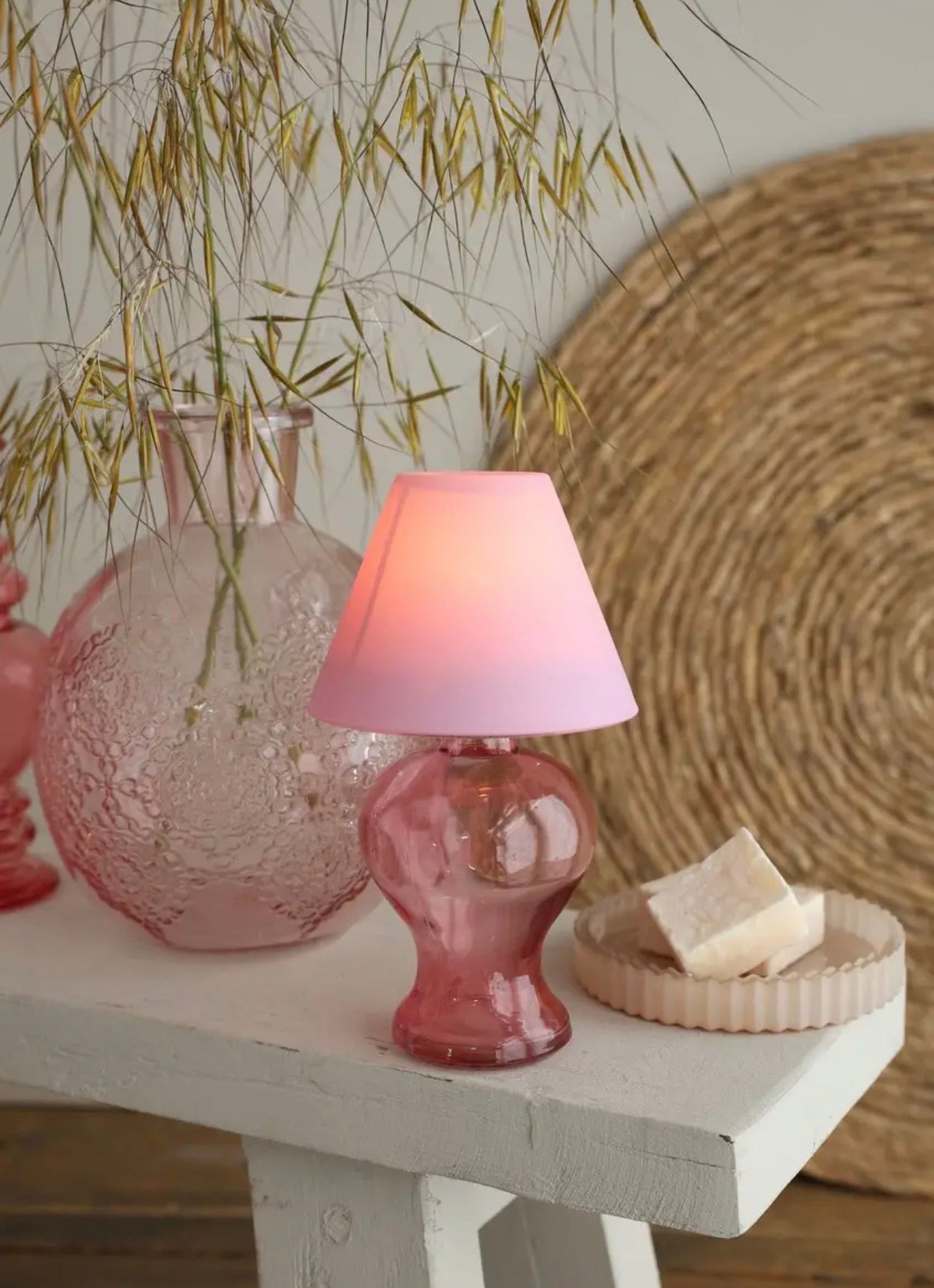 Glass Tealight Lamp – Soft Pink
