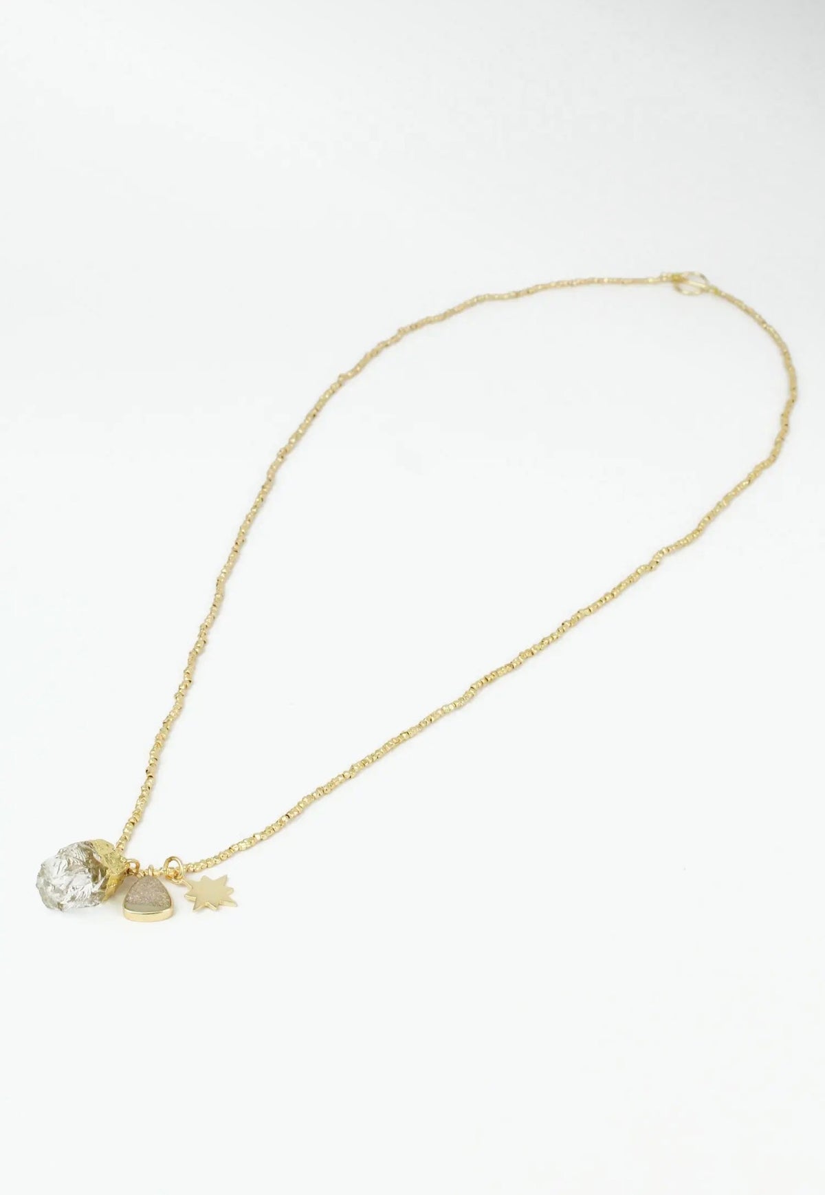 My Doris Gold Crystal & Hammered Star Charm Necklace