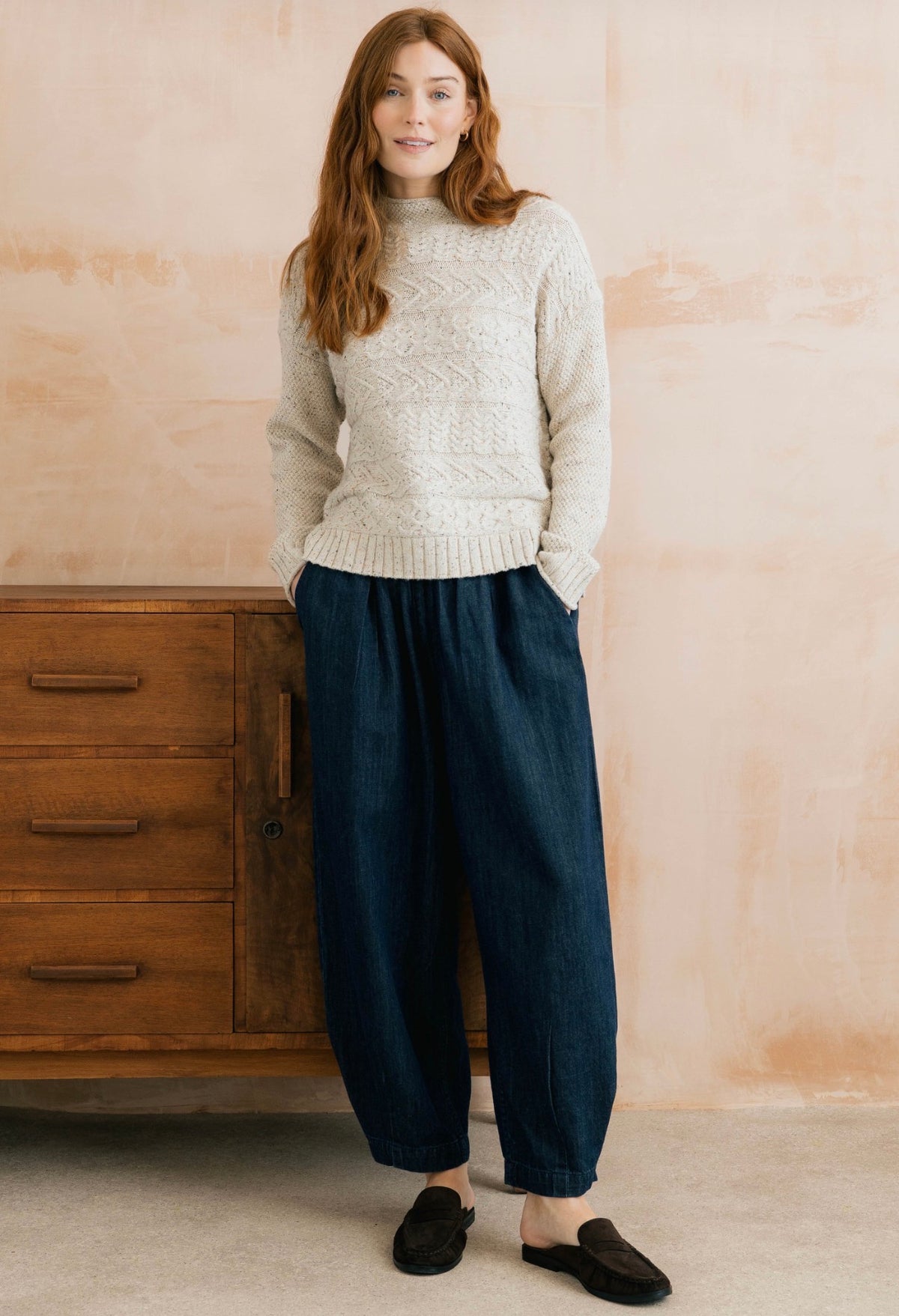 SONIA CABLE KNIT HIGH NECK JUMPER ECRU - by Lilly & Me