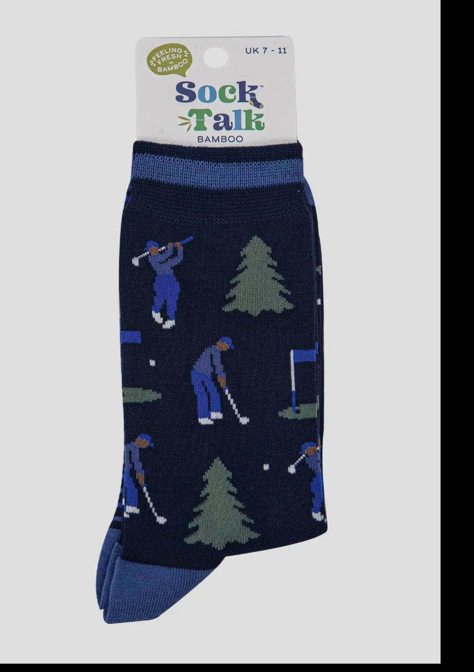 Men’s Bamboo Socks- Navy Blue, Golfer and Trees