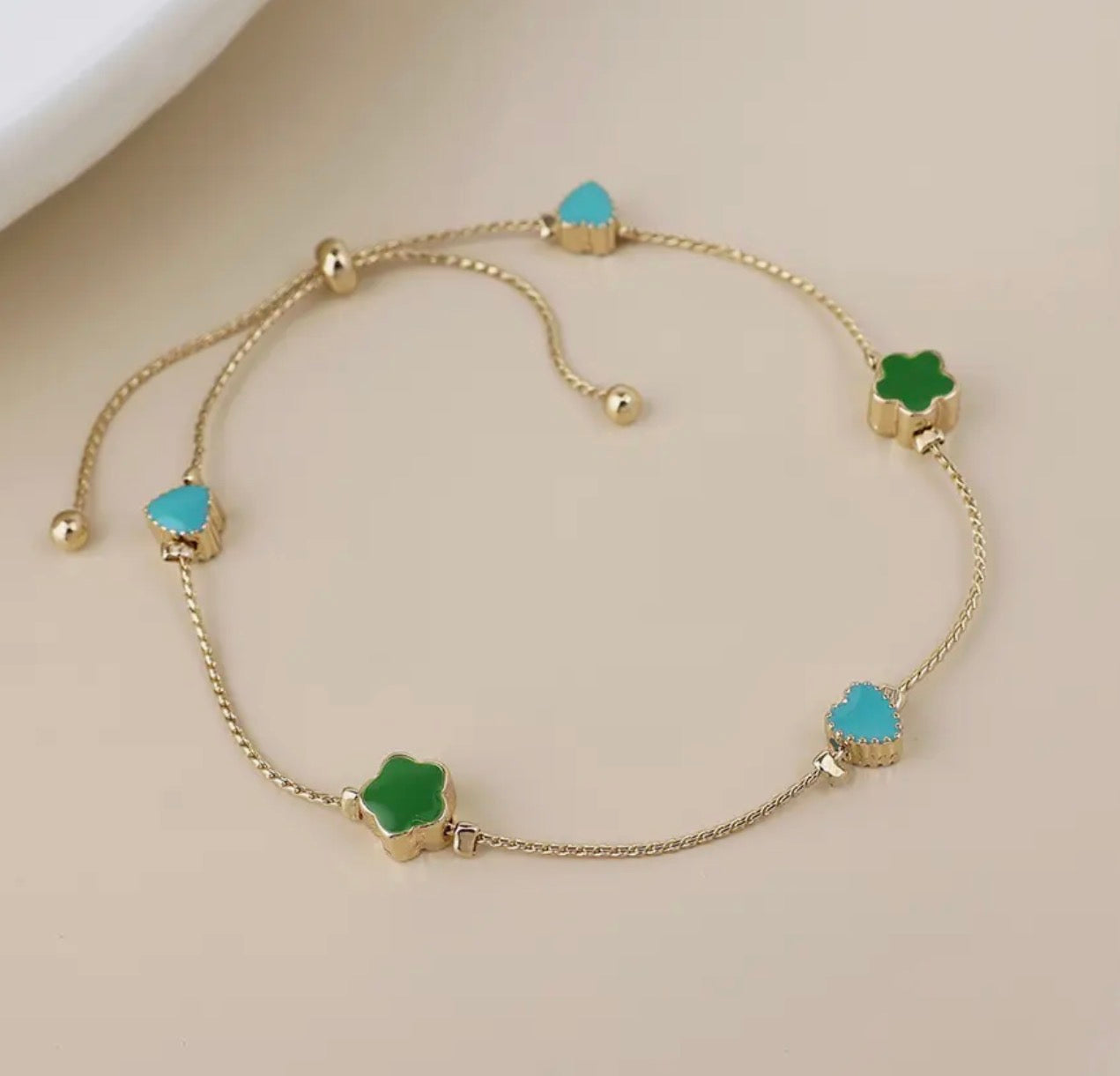 Enamel Hart and Flower Gold Bracelet