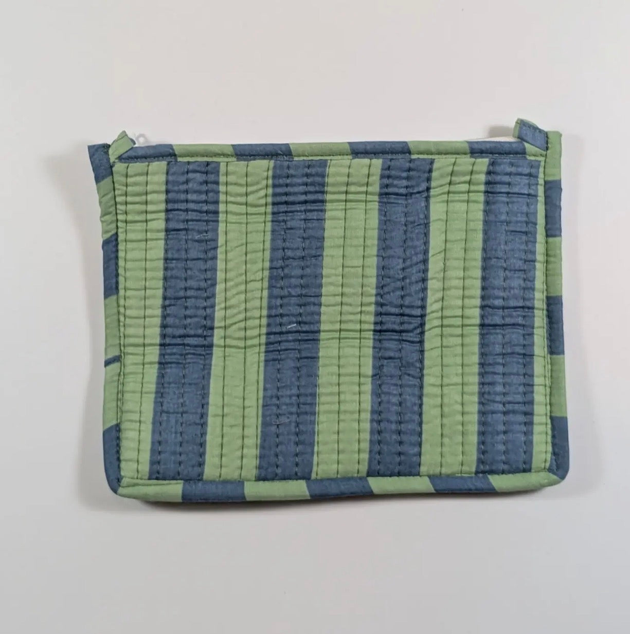 Quilted Blue & Green Stripe Medium Zip Purse | Cotton Pouch