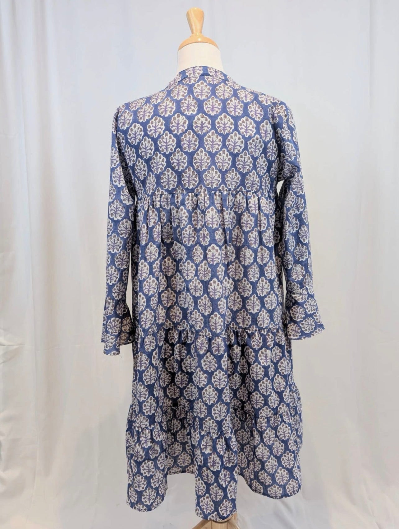 Sofia 100% Cotton Block Print Summer Dress | Blue Boho Tiered Dress