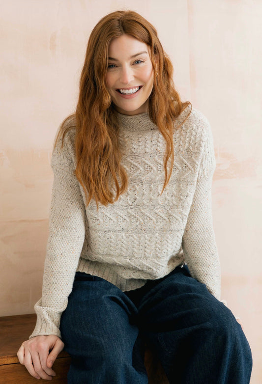 SONIA CABLE KNIT HIGH NECK JUMPER ECRU - by Lilly & Me