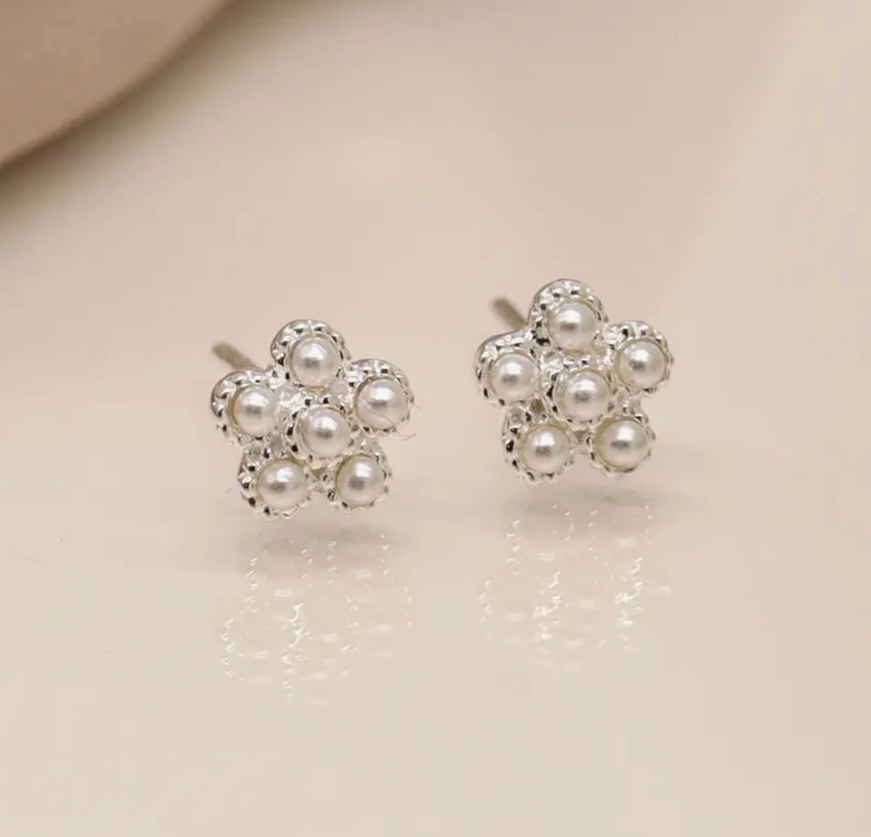 Sterling Silver Pearl Flower Studs