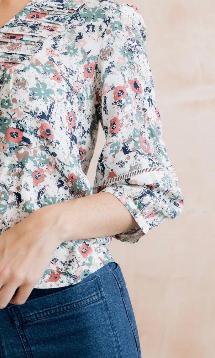 Printed Pintuck Blouse
