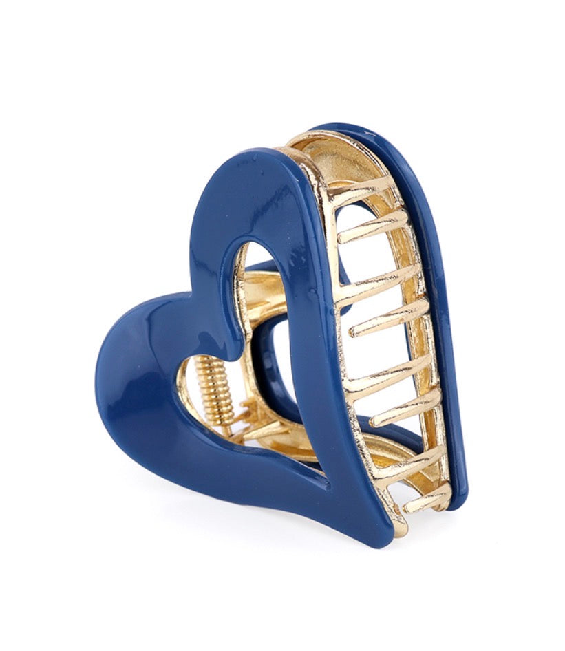 Blue & Gold Heart Hair Claw clip