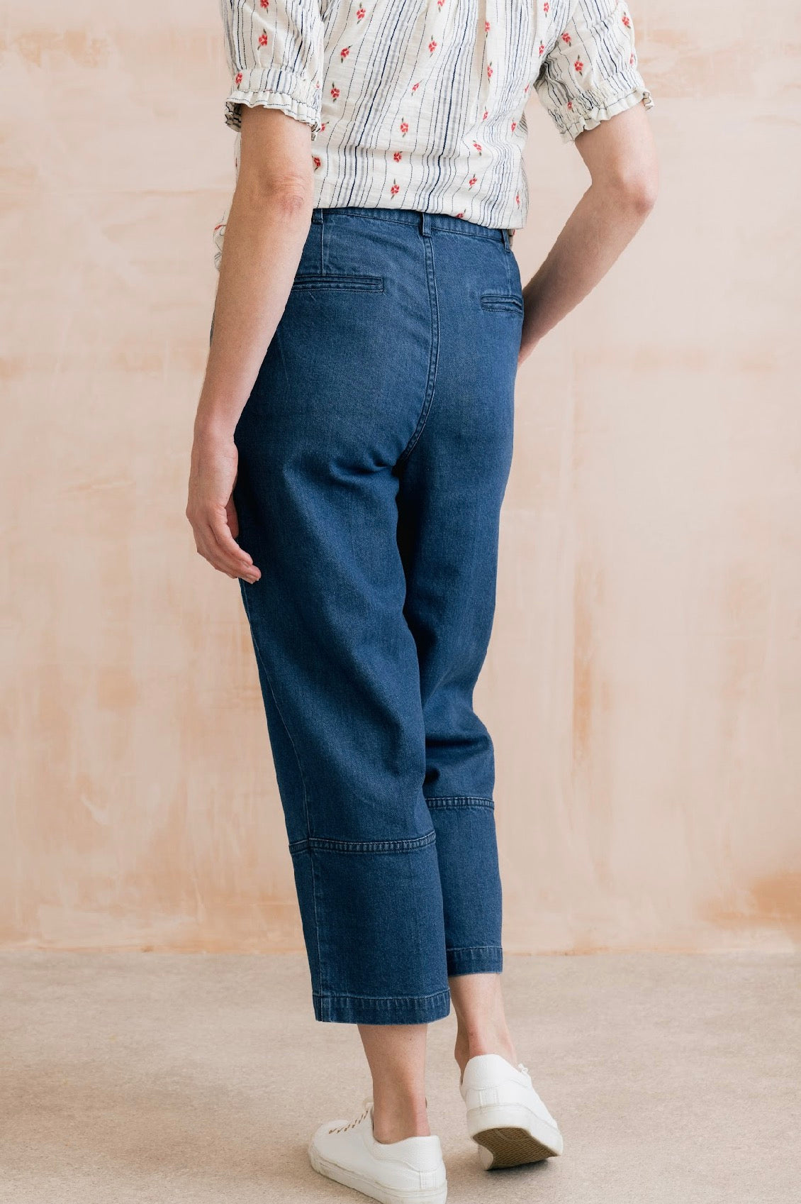 Denim Tapered Leg Cropped Jeans