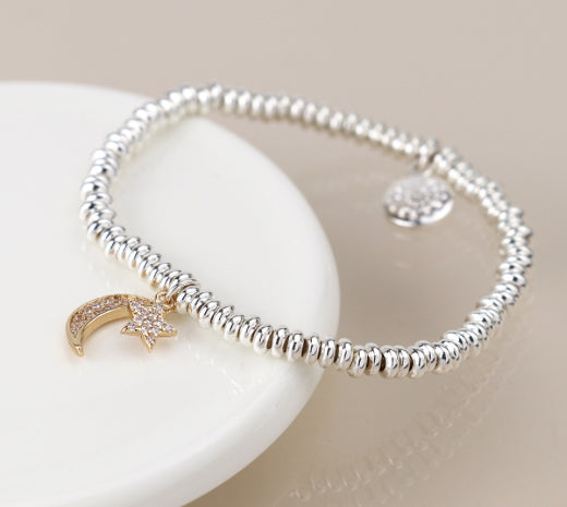 Silver Plated Bracelet Crystal Moon and Star