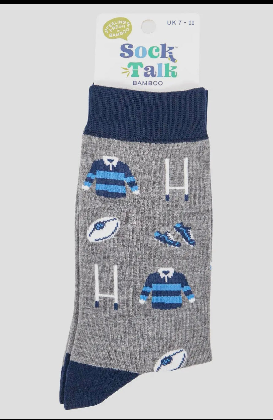 Men’s Rugby Goal Kit Bamboo Socks in Grey and Navy Blue