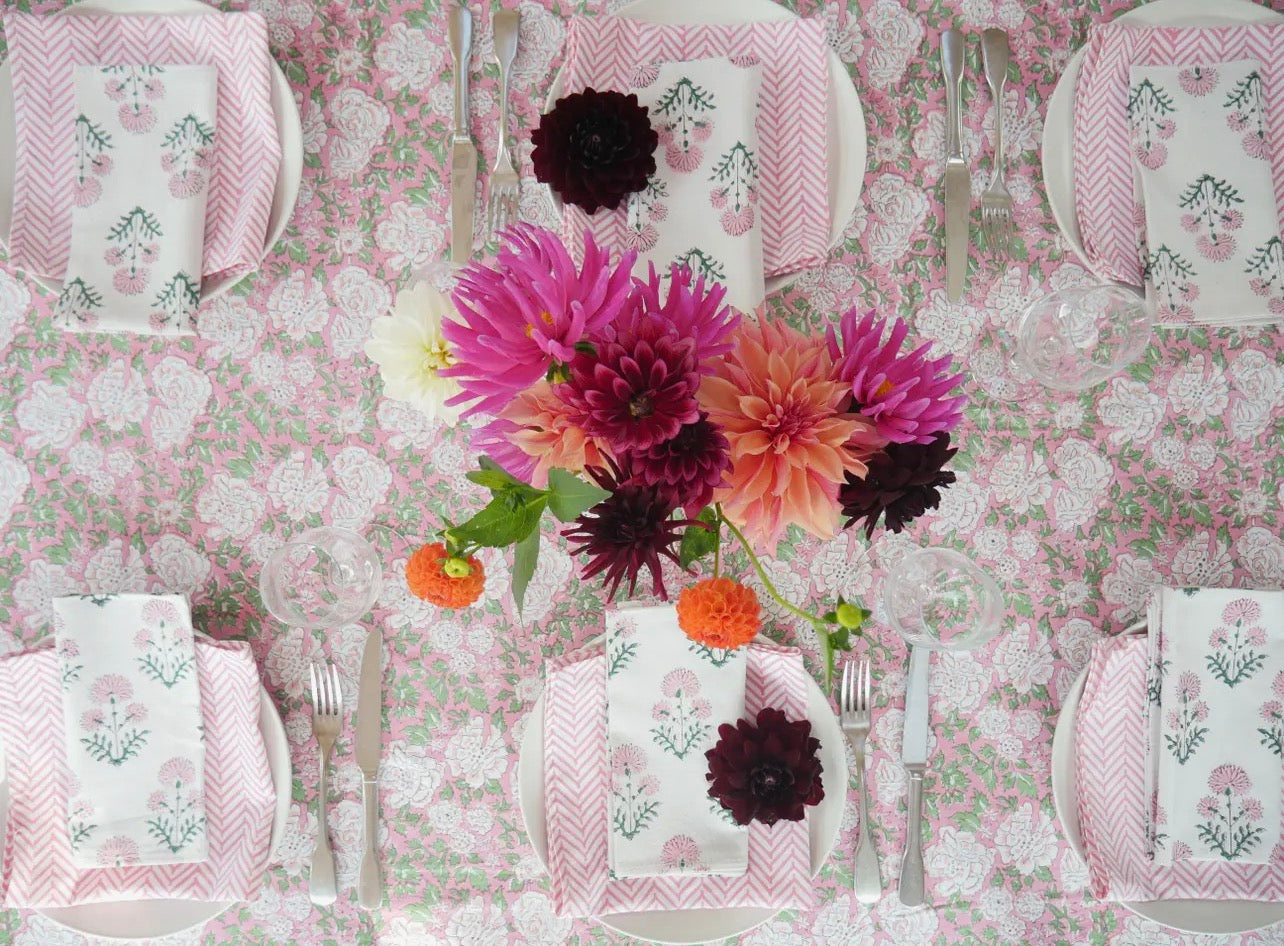 Pink in Bloom Cotton Tablecloth