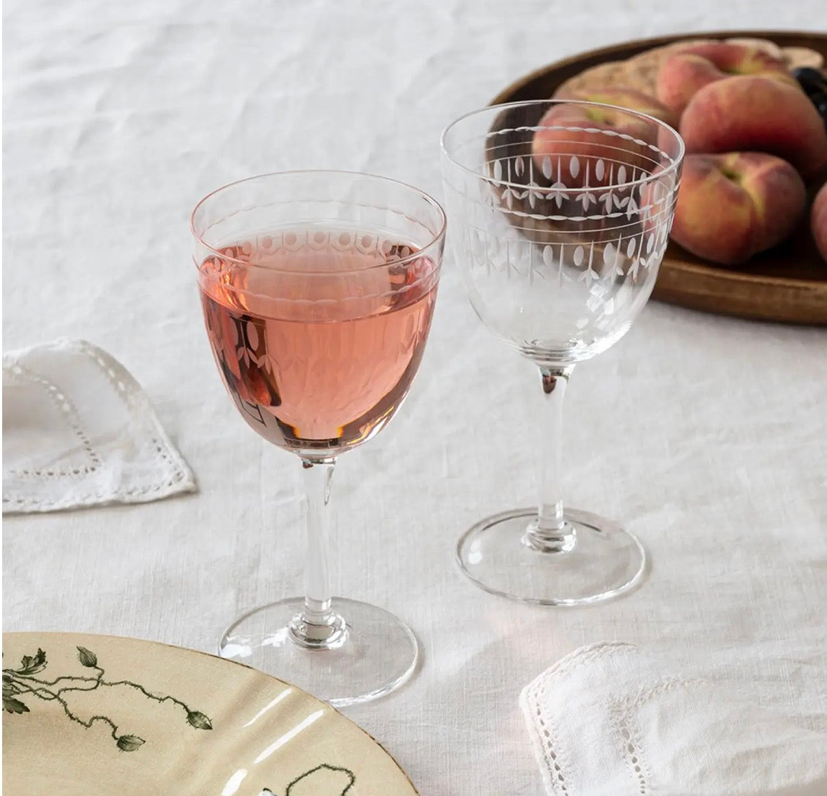 Vintage Etched Wine glasses- Set of 2
