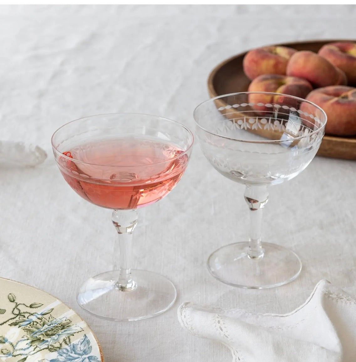 Vintage Etched Coupe Glasses