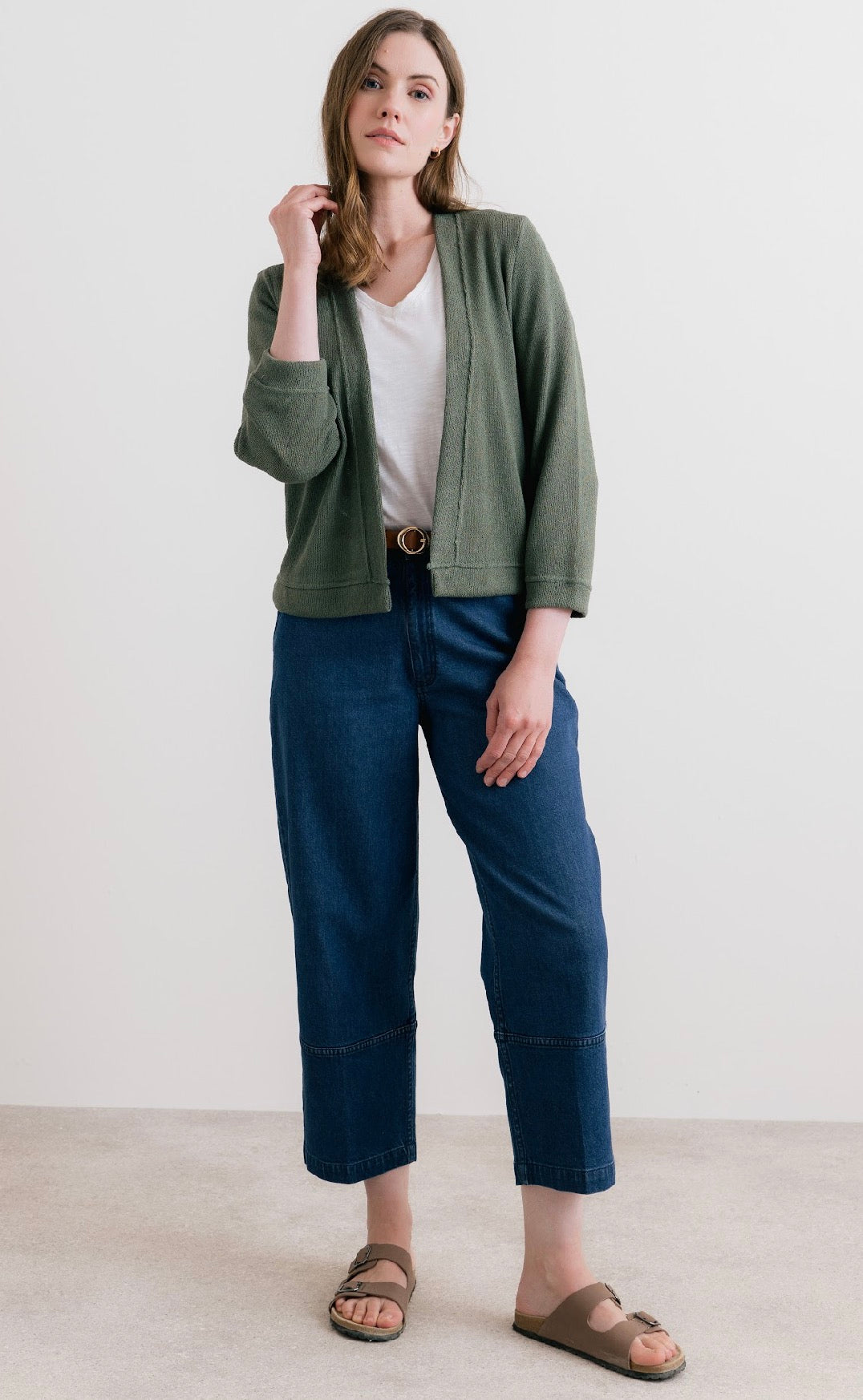 Denim Tapered Leg Cropped Jeans
