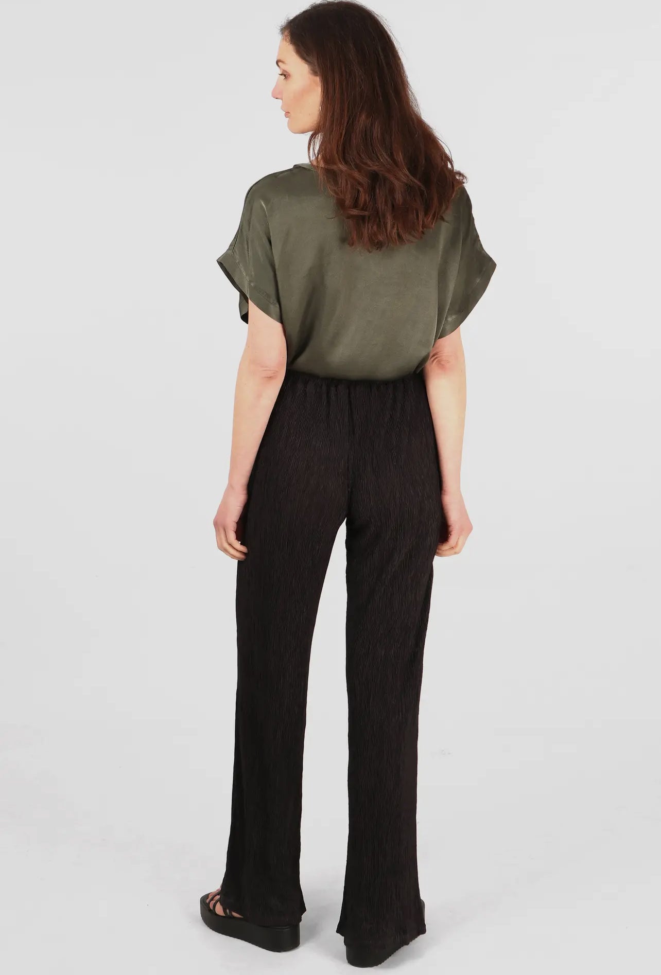 Wide Leg Plisse Trouser - Black