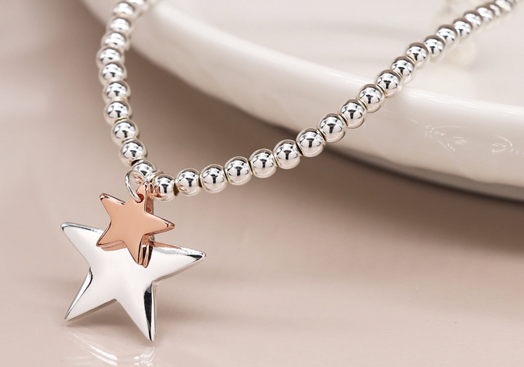 Silver Plaited Bracelet with Double Star