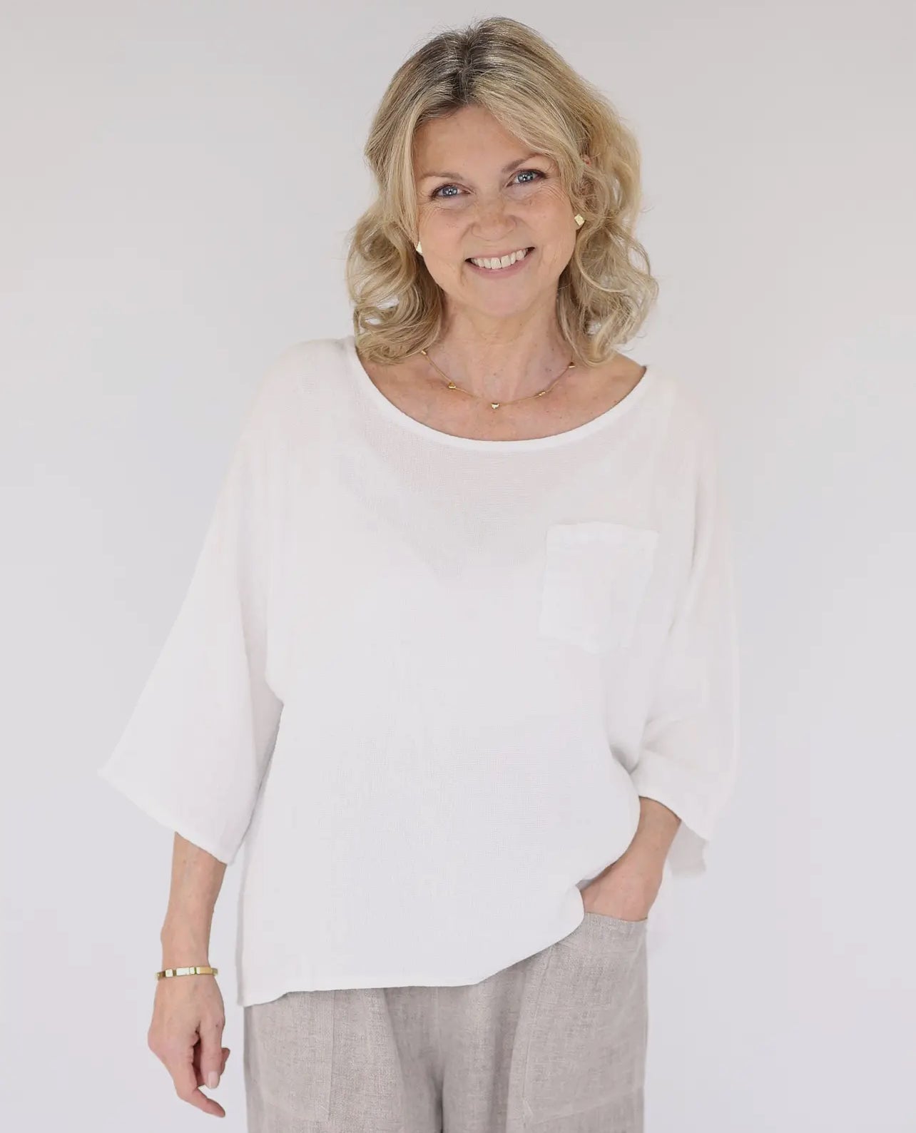 Connie Linen and Cotton Blend Pocket Top