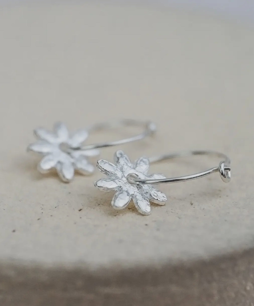 Lucy Kemp - Sterling Silver Daisy Charm Hoops