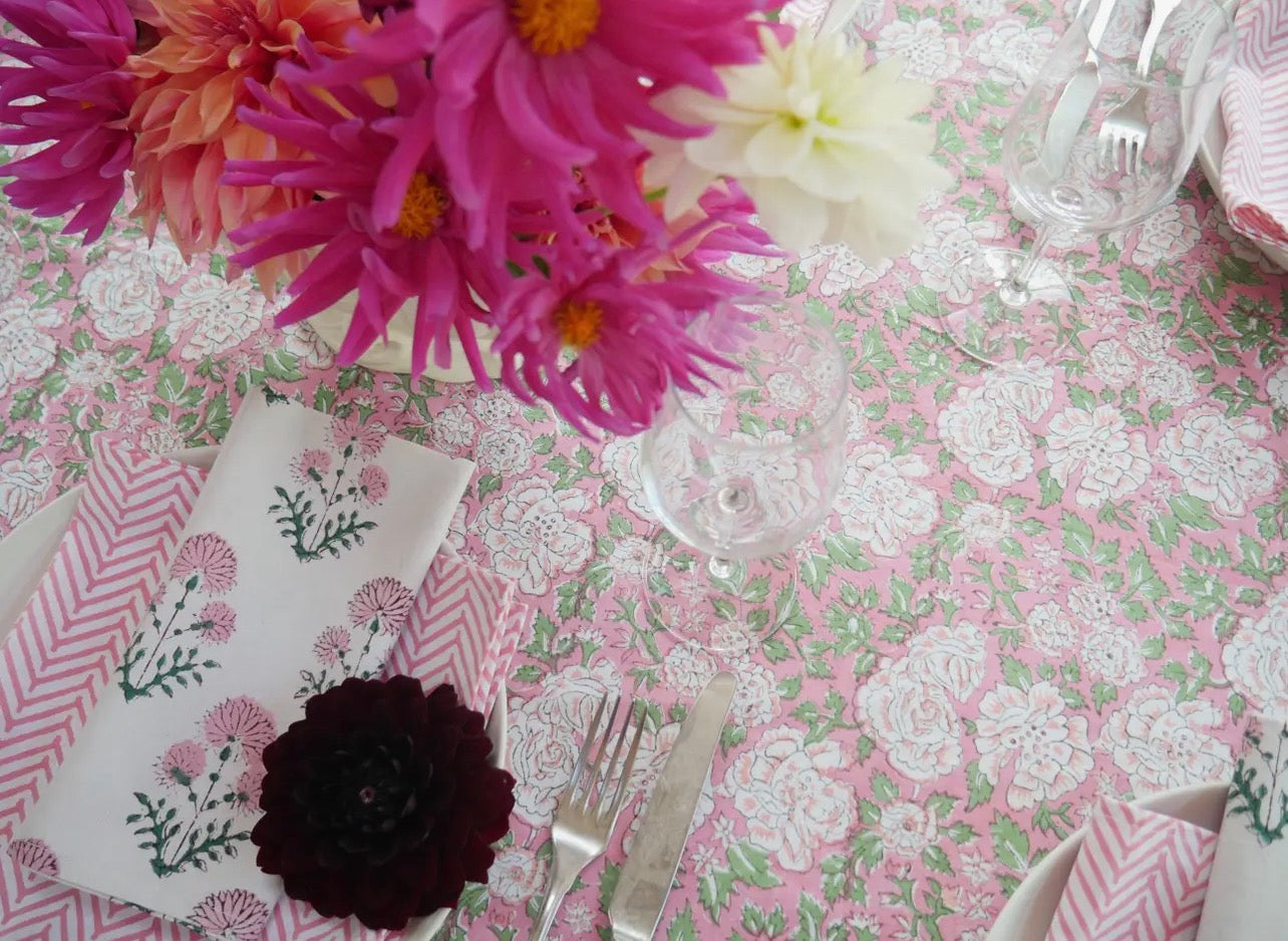 Pink in Bloom Cotton Tablecloth