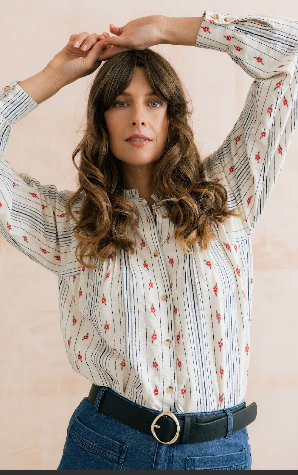 Flora Blouse - Cotton with embroidered Stripe
